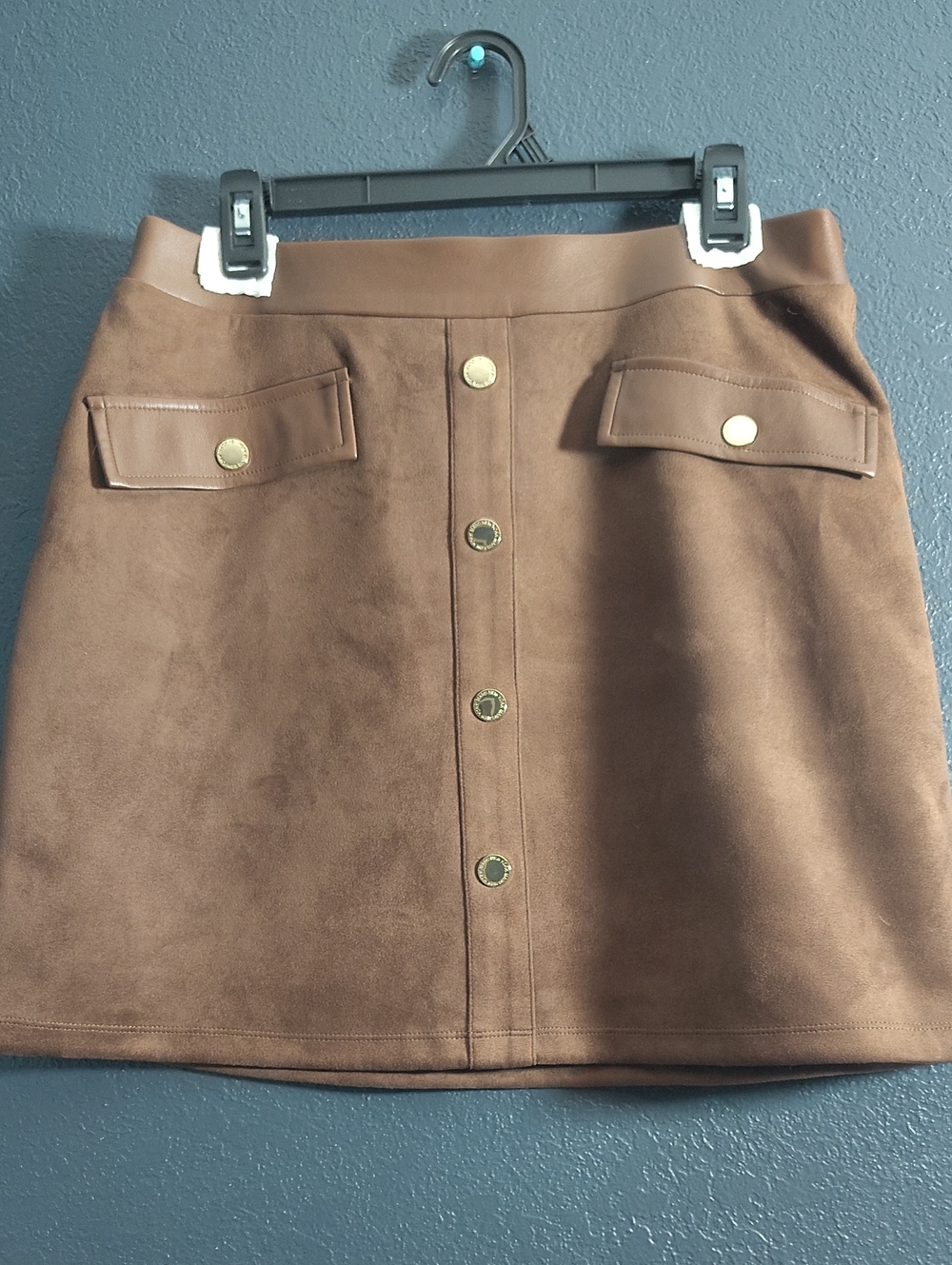 Brown Faux Suede Mini Skirt with Front Buttons Size Medium